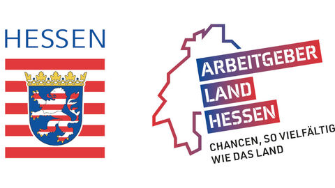 Arbeiten bei der HVBG Logo des Landes Hessen und Logo von Arbeitgeberland Hessen