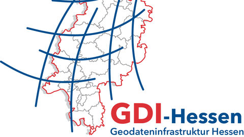 Logo GDI Hessen Logo der GDI Hessen, blaue Striche über einer stilisierten Hessenkarte, unten rechts Schriftzug GDI-Hessen, darunter Schriftzug Geodateninfrastruktur Hessen