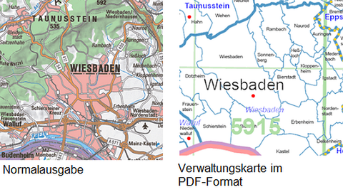 Kartenausschnitte aus der Verwaltungskarte Hessen