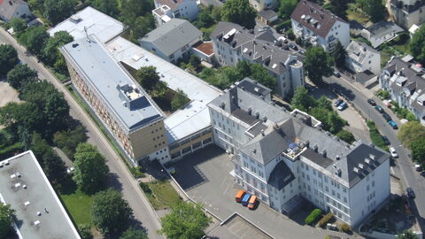 Luftbild des Alt- und Neubaus des Hessischen Landesamt für Bodenmanagement und Geoinformation