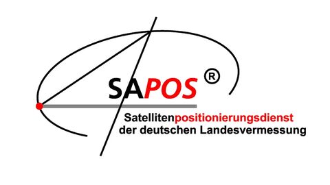 Logo SAPOS, Schriftzug in rot/schwarz "Satellitenpositionierungsdienst der deutschen Landesvermessung 