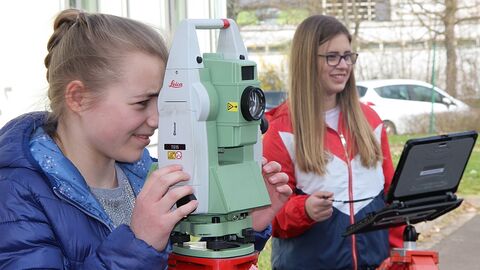 Zwei Mädchen mit Messinstrumenten