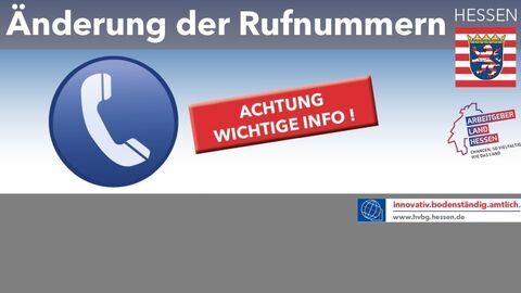 Collage mit Telefonhörer, Hessenwappen und Schriftzug "Achtung wichtige Info!"