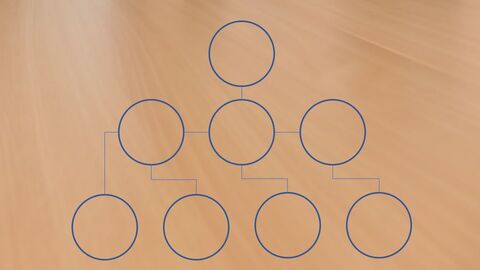 Organisation Leere Kreise mit Strichen dazwischen vor einer Tischplatte stellen ein Organigramm dar.
