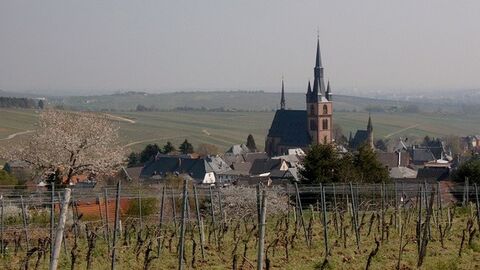 Blick auf Dorf mit Kirche