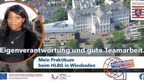 Collage Bild der Praktikantin und Luftbild des HLBG