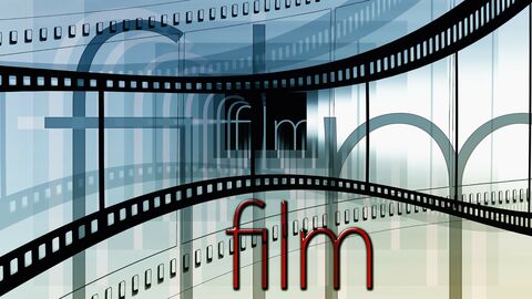 angedeuteter Filmstreifen Qerformat, darunter das Wort film in rot