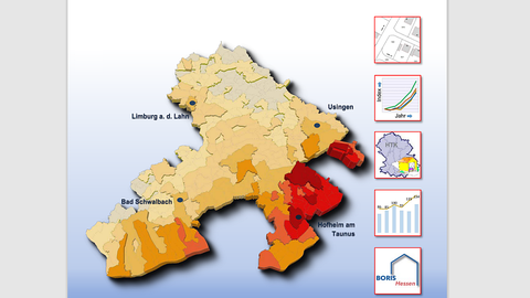 3D-Ansicht eines Kartenausschnittes mit den Regionen Limburg, Usingen, Bad Schwalbach und Hofheim