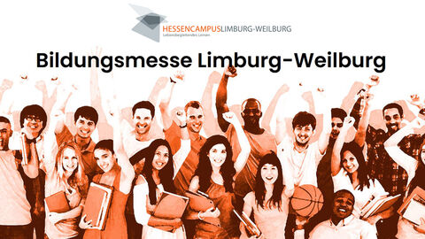 Viele junge Menschen in Brauntönen, Schriftzug HESSENCAMPUS darüber