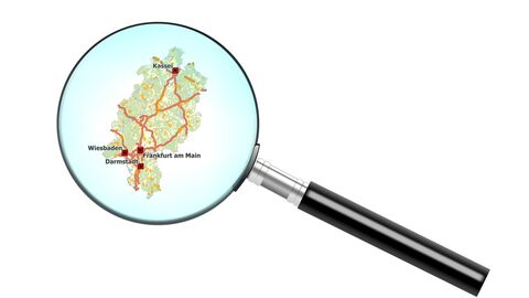 Lupe Flurbereinigungsverfahren Lupe in der die Hessenkarte zu sehen ist