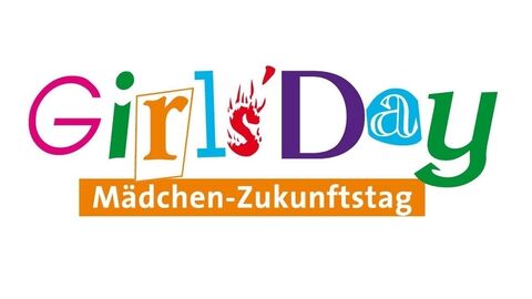 Logo Girls`Day, bunter Schriftzug, darunter das Wort Mädchen-Zukunftstag