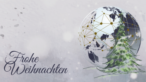 Stilisierter Tannenbaum vor Erdkugel