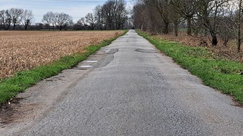 Asphaltierter Weg in schlechtem Zustand