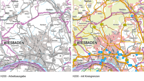 Kartenausschnitte aus der Verwaltungskarte Hessen